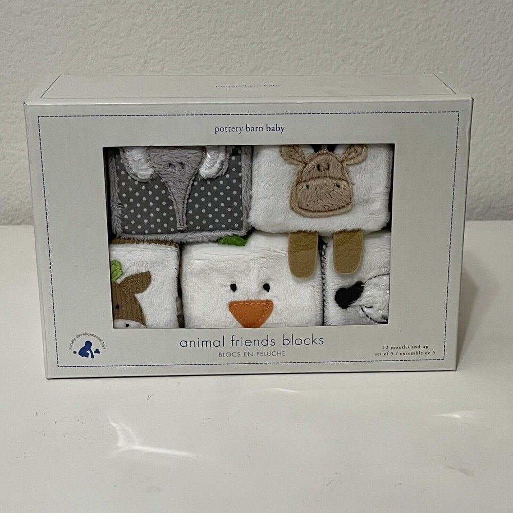 Pottery Barn Kids Animal Friends Soft Blocks Plush Rattle Set of 5 NEW